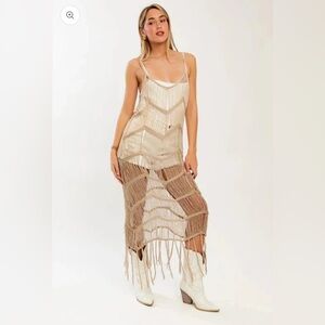 Le Lis Beige Fringe Midi Dress